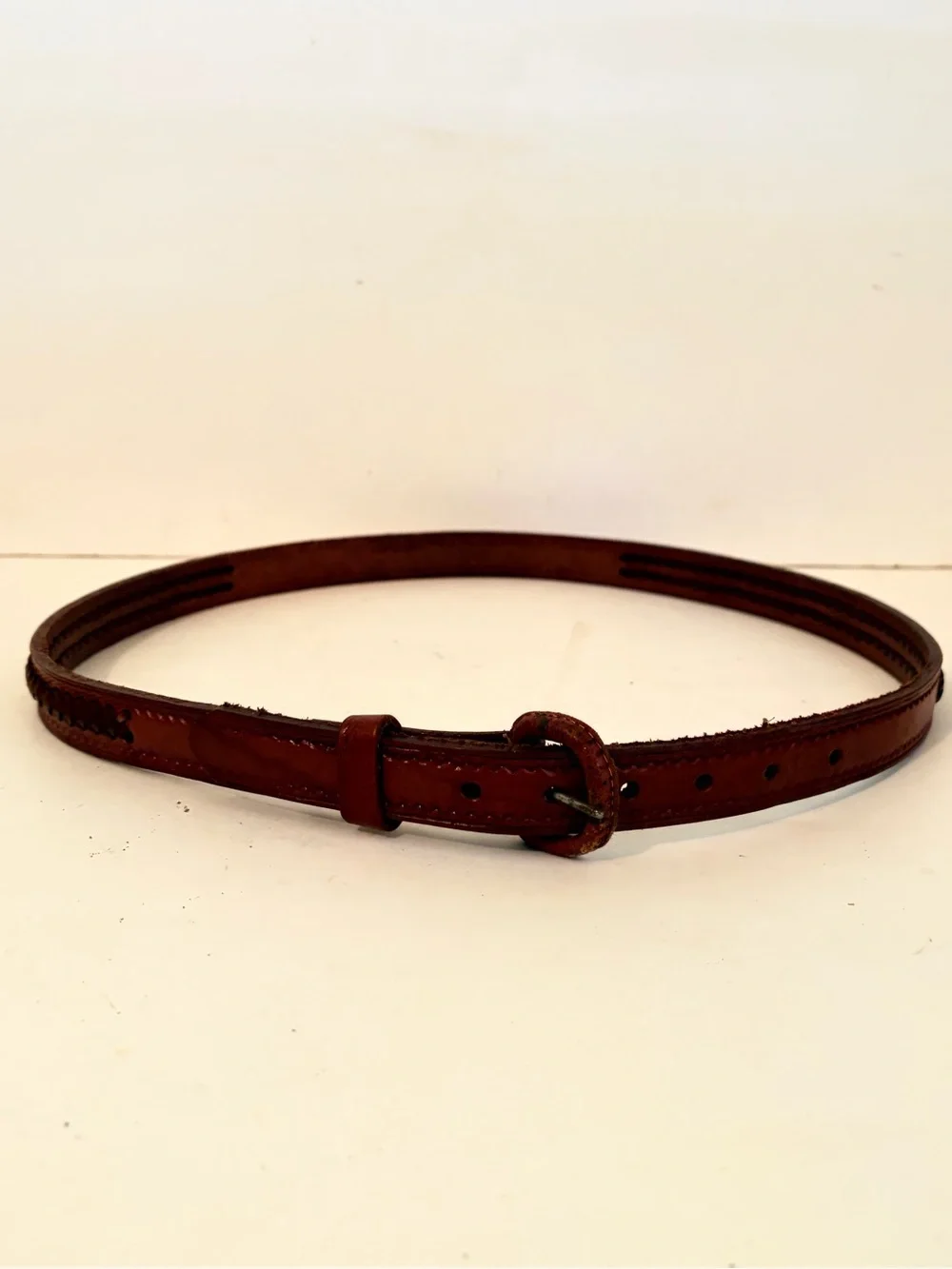 Brown Leather Braided Inset & Tooled Border Belt